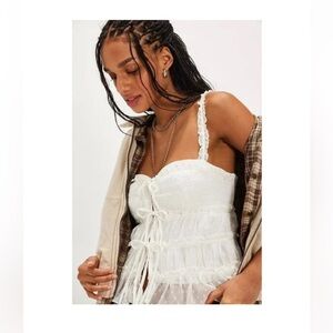 Free People White Lace-Up Tank  Top Sz-S